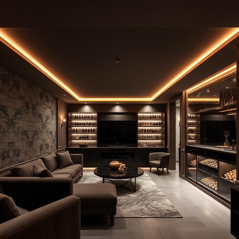 Luxury basement conversion with ambient lighting in London by Vine Construction